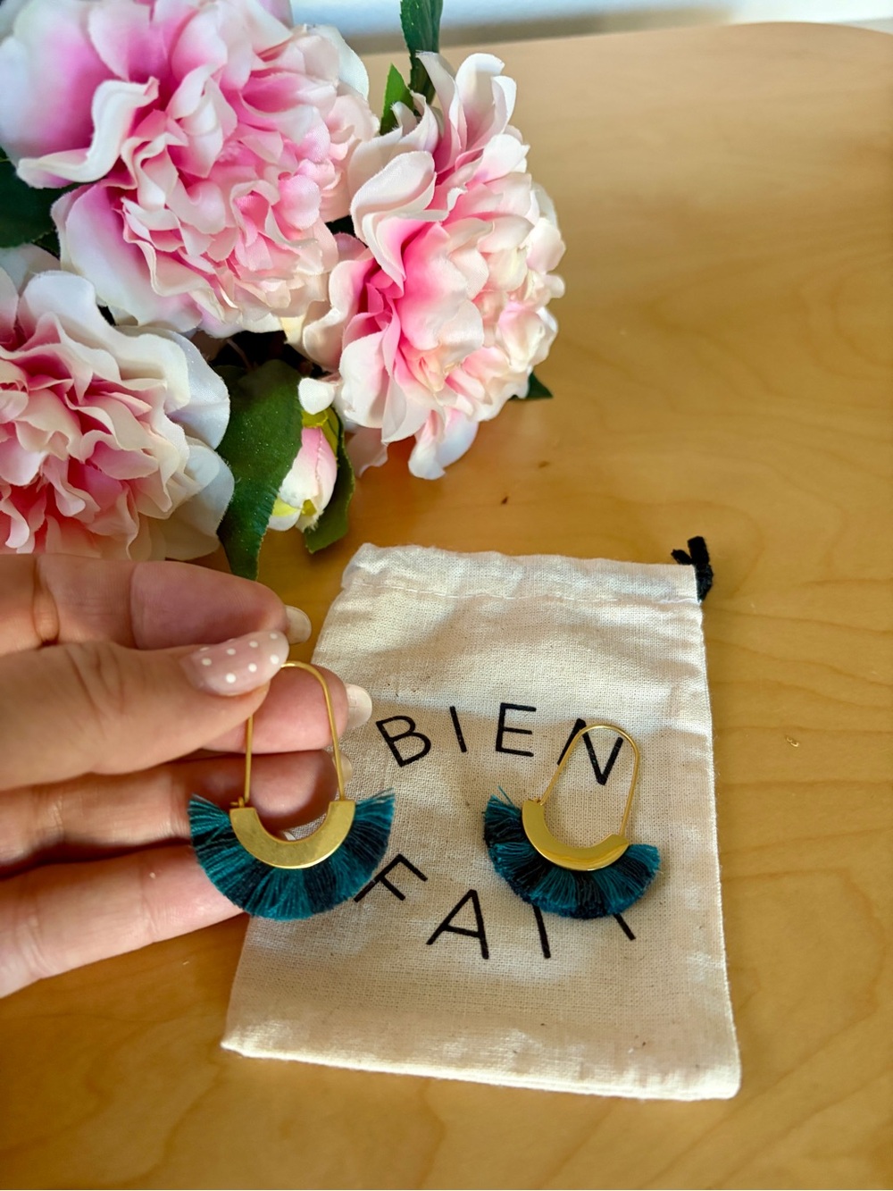 Madewell Teal Fringe gold Hoop Earrings